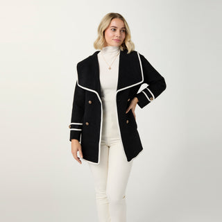 Cortina Brushed Cardigan with Sailor Collar - Black