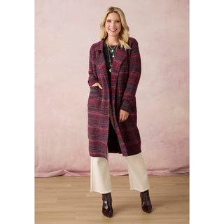 Earthen Long Open Cardigan with Pockets - Rumba Red