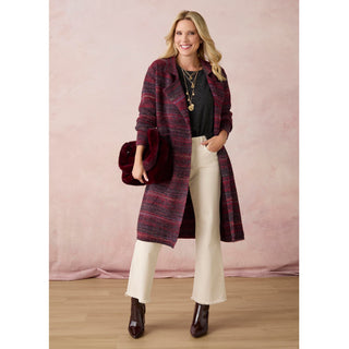 Earthen Long Open Cardigan with Pockets - Rumba Red