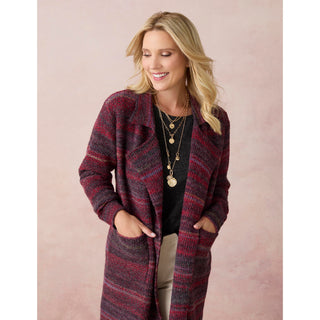 Earthen Long Open Cardigan with Pockets - Rumba Red