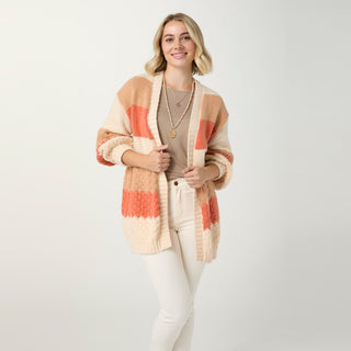 Augusta Chunky Open Front Cardigan - Cream/Autumn Orange/Camel