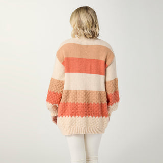 Augusta Chunky Open Front Cardigan - Cream/Autumn Orange/Camel