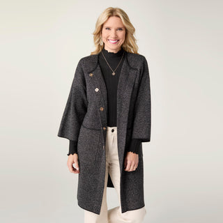 Foggia 3/4 Sleeve Snap Front Cardigan - Black/White
