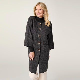 Foggia 3/4 Sleeve Snap Front Cardigan - Black/White