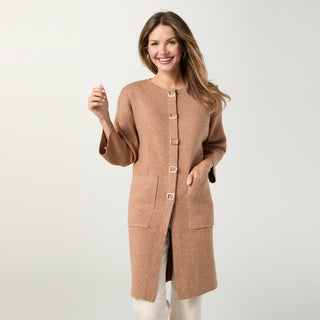 Foggia 3/4 Sleeve Snap Front Cardigan - Camel/Ivory