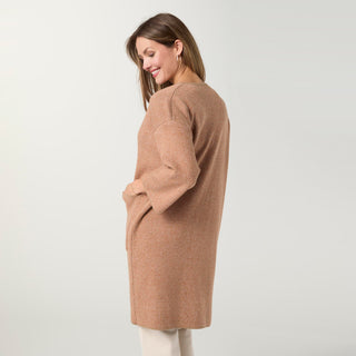 Foggia 3/4 Sleeve Snap Front Cardigan - Camel/Ivory