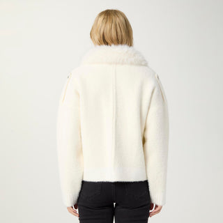 Kabira Brushed Cardigan with Faux Fur Collar - Winter White