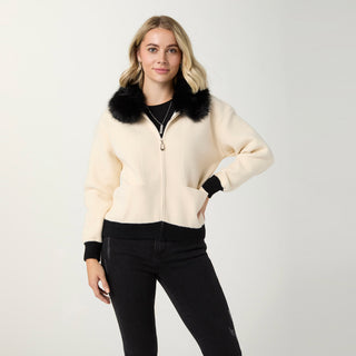Hayworth Brushed Cardigan with Faux Fur Collar