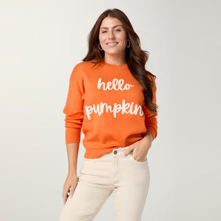 Hello Pumpkin Long Sleeve Sweater - Orange