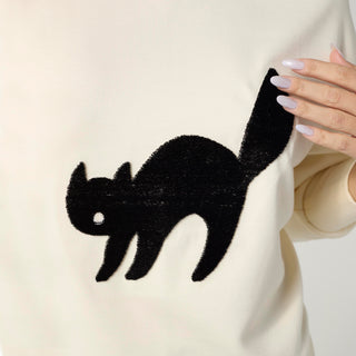 Cat Sweatshirt with Side Slit - Cream