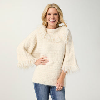 Laverne 3/4 Sleeve Envelope Neck Sweater - Oatmeal