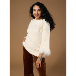 Laverne 3/4 Sleeve Envelope Neck Sweater - Oatmeal