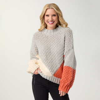 Nova Chunky Casual Sweater - Grey/Autumn Orange/Cream