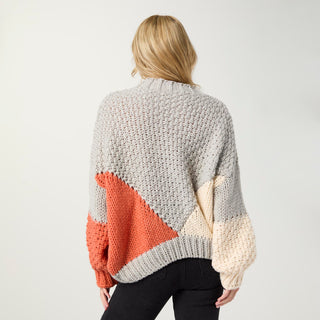 Nova Chunky Casual Sweater - Grey/Autumn Orange/Cream