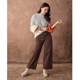 Nova Chunky Casual Sweater - Grey/Autumn Orange/Cream