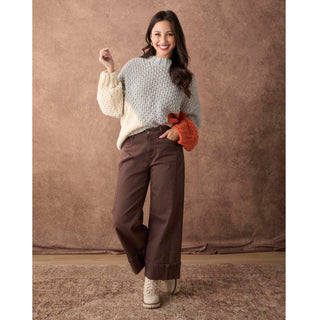 Nova Chunky Casual Sweater - Grey/Autumn Orange/Cream
