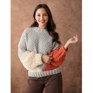 Nova Chunky Casual Sweater - Grey/Autumn Orange/Cream