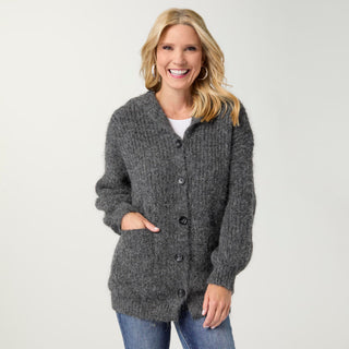 Winona Brushed Hooded Button Front Cardigan - Charcoal Heather