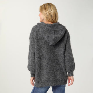 Winona Brushed Hooded Button Front Cardigan - Charcoal Heather