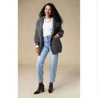 Winona Brushed Hooded Button Front Cardigan - Charcoal Heather