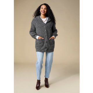 Winona Brushed Hooded Button Front Cardigan - Charcoal Heather