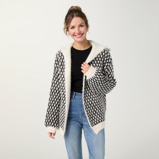 Jilly Open Front Hooded Cardigan with Sequins - Black/Cream