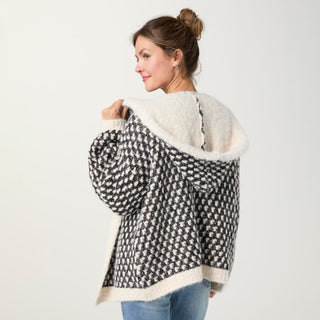 Jilly Open Front Hooded Cardigan with Sequins - Black/Cream