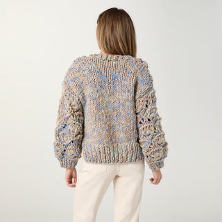 Victoria Chunky Button Front Cardigan with Sequins - Doeskin/Stellar Blue