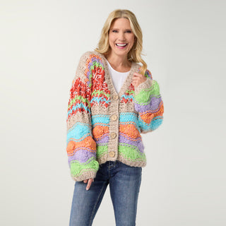 Maloti Chunky Button Front Cardigan - Bright Multi
