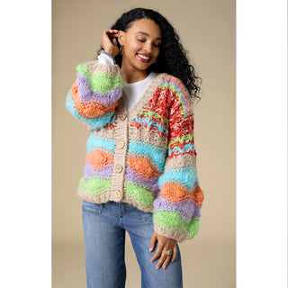 Maloti Chunky Button Front Cardigan - Bright Multi