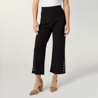 Georgie Wide Leg Crop with Side Buttons - Black