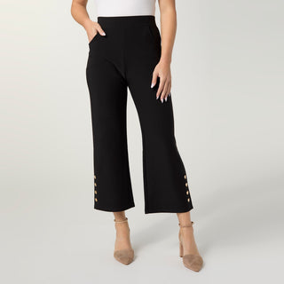 Georgie Wide Leg Crop with Side Buttons - Black