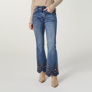 EverStretch Flare with Beaded Scallop Hem - Medium Denim