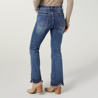 EverStretch Flare with Beaded Scallop Hem - Medium Denim