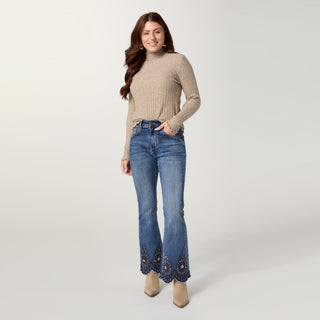 EverStretch Flare with Beaded Scallop Hem - Medium Denim