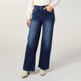 EverStretch Wide Leg with Stud Details - Indigo Dark Denim