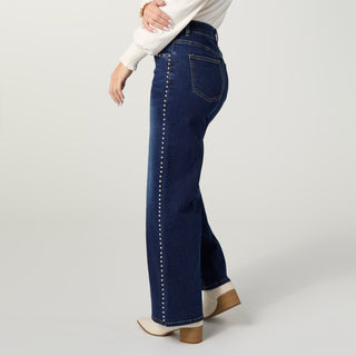 EverStretch Wide Leg with Stud Details - Indigo Dark Denim