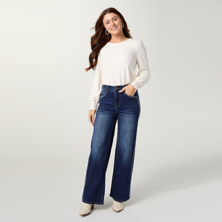 EverStretch Wide Leg with Stud Details - Indigo Dark Denim
