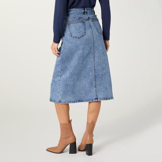 Bambu Soft Zip Front Mid-Length Skirt - Medium/Light Denim