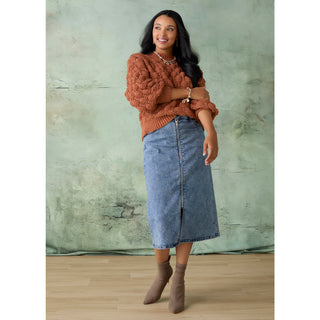 Bambu Soft Zip Front Mid-Length Skirt - Medium/Light Denim