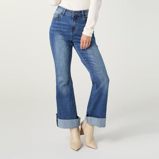 Bambu Soft Flare Ankle with Snap Roll Cuff - Medium Denim