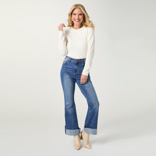 Bambu Soft Flare Ankle with Snap Roll Cuff - Medium Denim