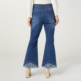 Bambu Soft Flare Ankle with Embellished Fringe - Medium Denim