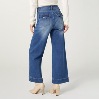 Bambu Soft Wide Ankle with Patch Pockets - Medium Denim