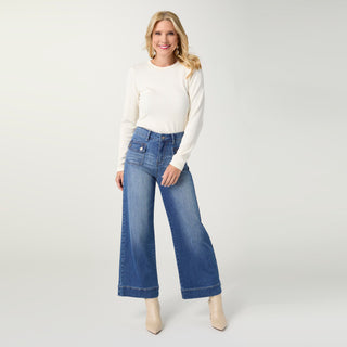 Bambu Soft Wide Ankle with Patch Pockets - Medium Denim
