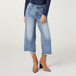 Bambu Soft Wide Crop with Distressed Bottom - Medium Denim