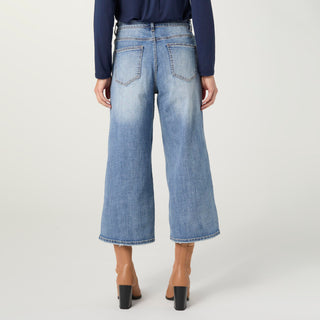 Bambu Soft Wide Crop with Distressed Bottom - Medium Denim