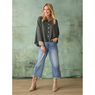 Bambu Soft Wide Crop with Distressed Bottom - Medium Denim