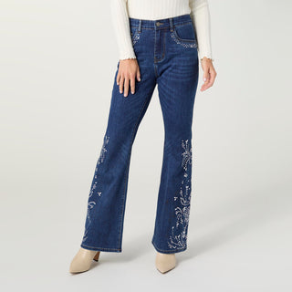 Bambu Soft Flare with Rhinestone Design - Dark Denim