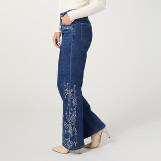 Bambu Soft Flare with Rhinestone Design - Dark Denim